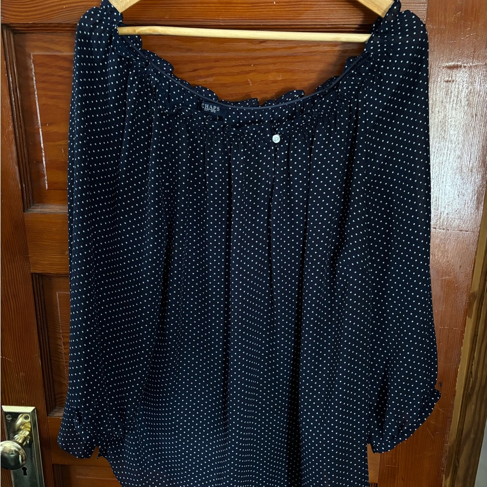 Chaps Navy Blouse with White Dots
